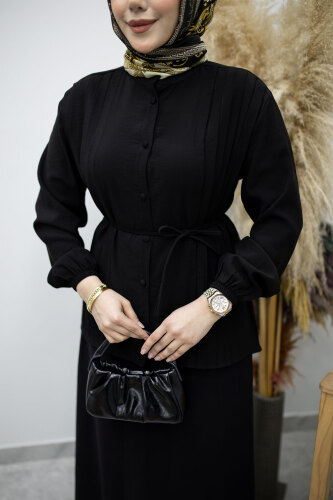 Piliseli Bağlamalı Etekli Takım TSD260173 Siyah - 4