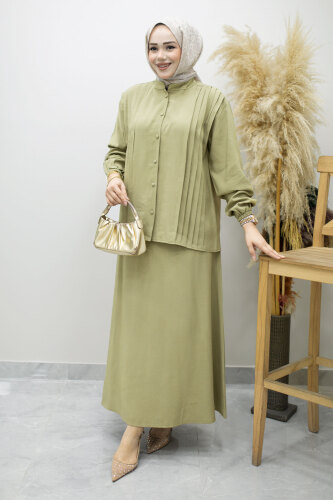 Piliseli Bağlamalı Etekli Takım TSD260173 Yeşil - 3