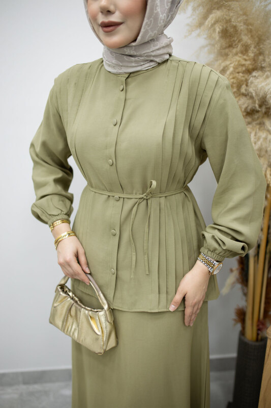 Piliseli Bağlamalı Etekli Takım TSD260173 Yeşil - 4