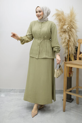 Piliseli Bağlamalı Etekli Takım TSD260173 Yeşil - 5