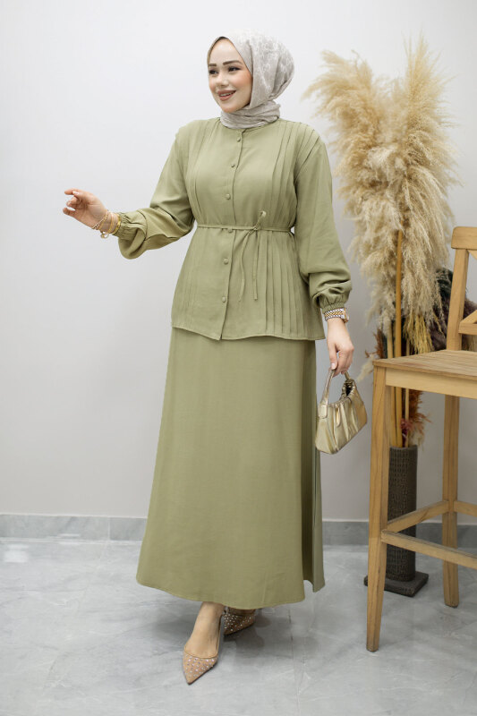 Piliseli Bağlamalı Etekli Takım TSD260173 Yeşil - 5