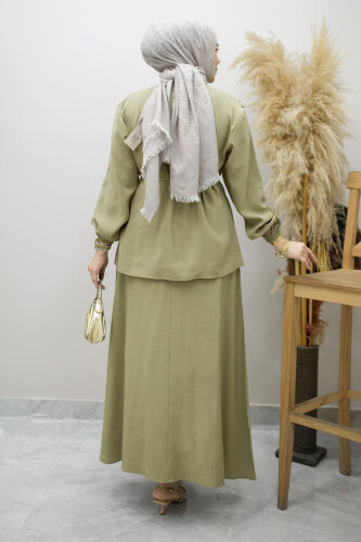 Piliseli Bağlamalı Etekli Takım TSD260173 Yeşil - 6