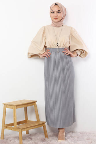 Pleated Pencil Skirt 1757 Gray 