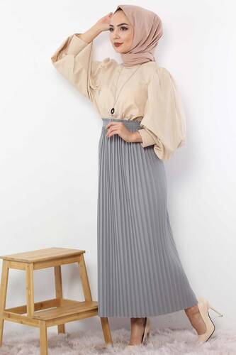Pleated Pencil Skirt 1757 Gray - 3