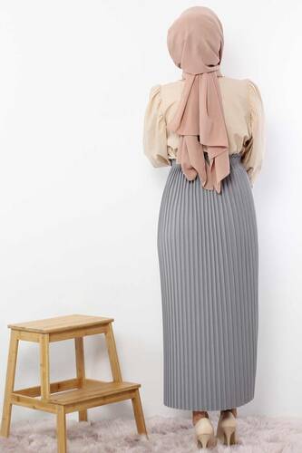 Pleated Pencil Skirt 1757 Gray - 5