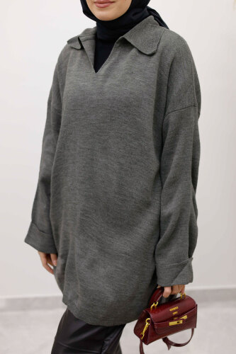 Polo Yaka Triko Tunik TSD260116 Antrasit - 4