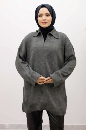 Polo Yaka Triko Tunik TSD260116 Antrasit - TESETTÜR DÜNYASI (1)