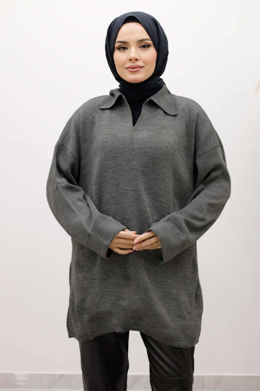 Polo Yaka Triko Tunik TSD260116 Antrasit - 2