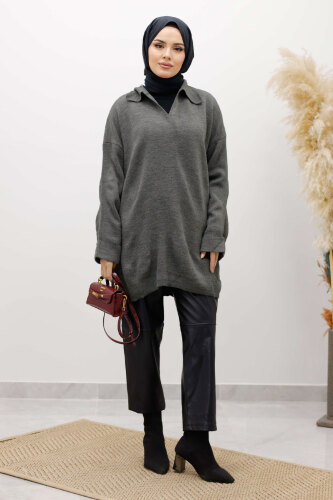 Polo Yaka Triko Tunik TSD260116 Antrasit - 3