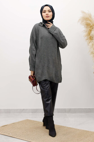 Polo Yaka Triko Tunik TSD260116 Antrasit - 5