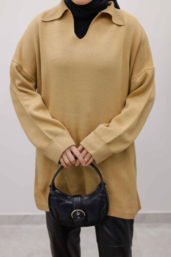 Polo Yaka Triko Tunik TSD260116 Camel - 4