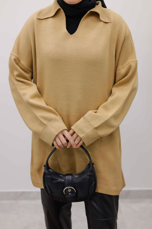 Polo Yaka Triko Tunik TSD260116 Camel - 4