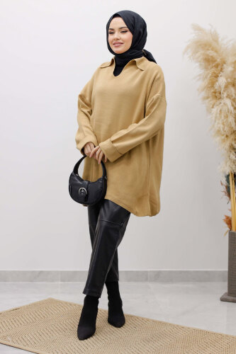 Polo Yaka Triko Tunik TSD260116 Camel - 3