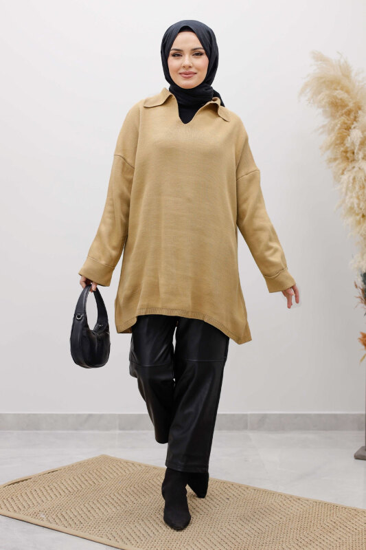 Polo Yaka Triko Tunik TSD260116 Camel - 5