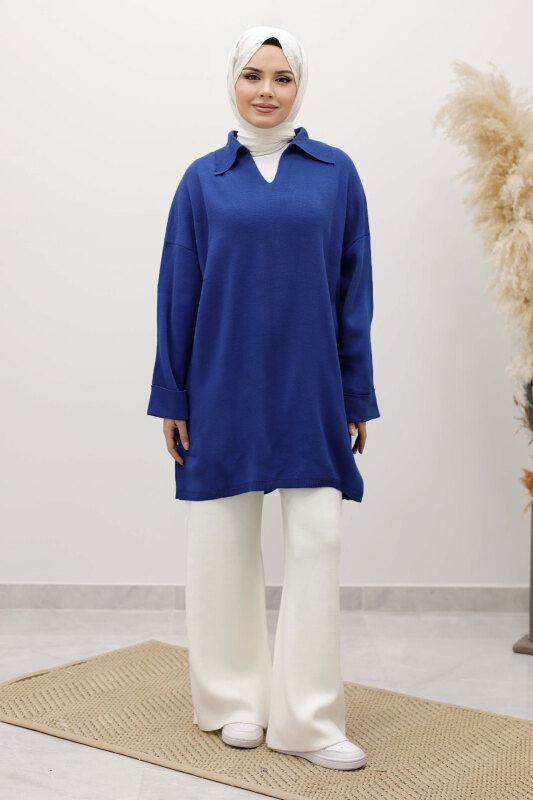 Polo Yaka Triko Tunik TSD260116 İndigo - 1