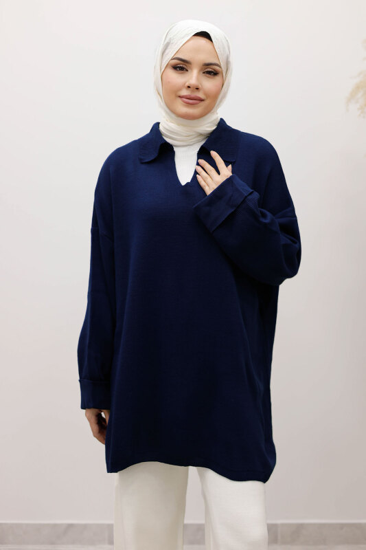 Polo Yaka Triko Tunik TSD260116 Lacivert - 2