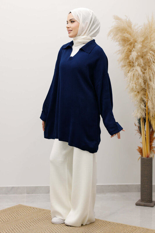 Polo Yaka Triko Tunik TSD260116 Lacivert - 3