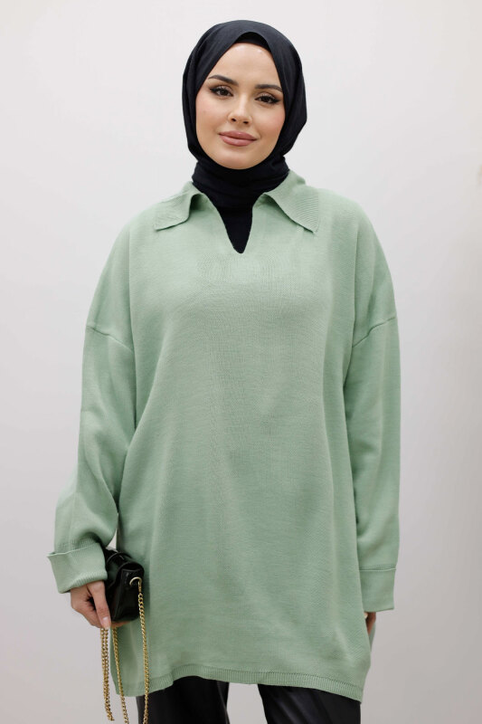 Polo Yaka Triko Tunik TSD260116 Mint Yeşili - 2