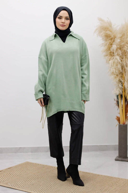 Polo Yaka Triko Tunik TSD260116 Mint Yeşili - 3