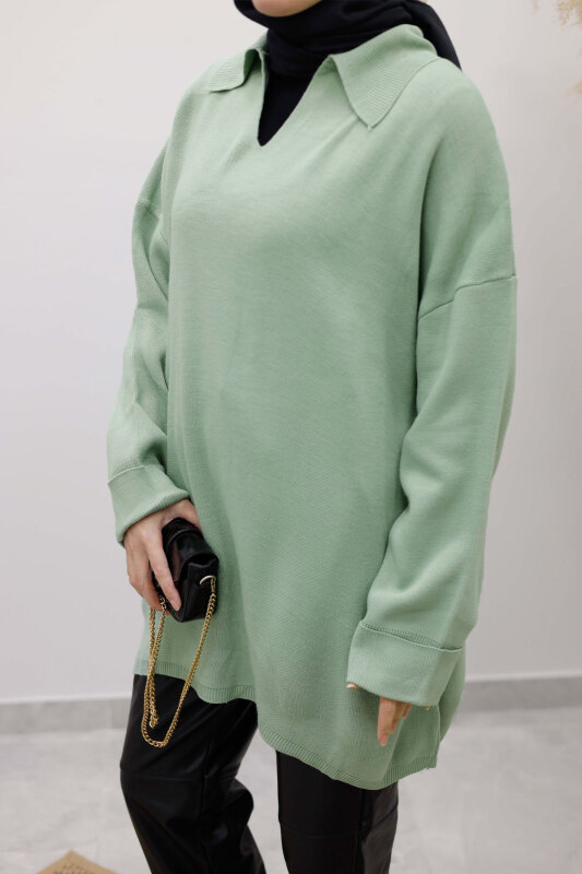 Polo Yaka Triko Tunik TSD260116 Mint Yeşili - 4