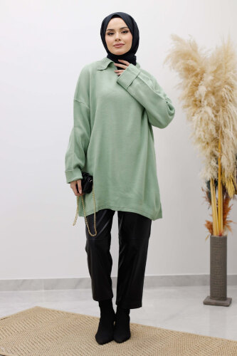Polo Yaka Triko Tunik TSD260116 Mint Yeşili - 5