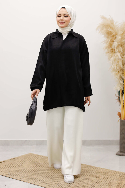 Polo Yaka Triko Tunik TSD260116 Siyah - 1