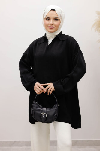 Polo Yaka Triko Tunik TSD260116 Siyah - 2