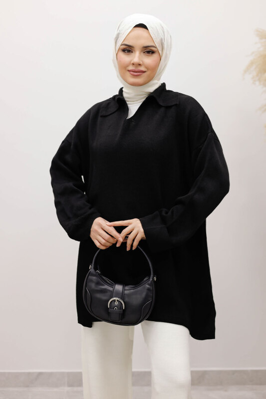 Polo Yaka Triko Tunik TSD260116 Siyah - 2