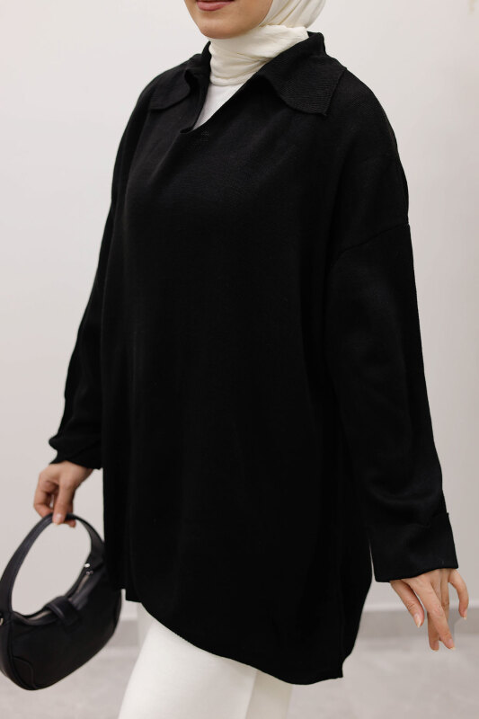 Polo Yaka Triko Tunik TSD260116 Siyah - 4