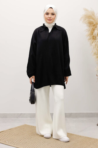 Polo Yaka Triko Tunik TSD260116 Siyah - 5