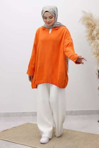 Polo Yaka Triko Tunik TSD260116 Turuncu 