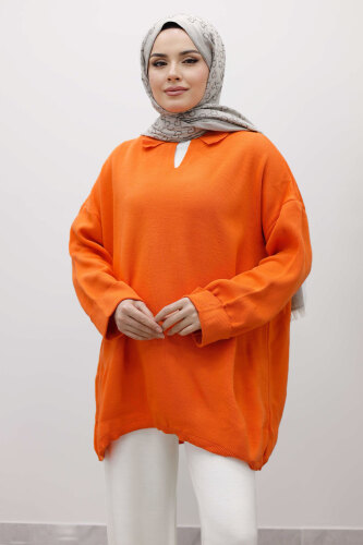 Polo Yaka Triko Tunik TSD260116 Turuncu - 2
