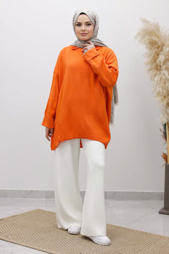 Polo Yaka Triko Tunik TSD260116 Turuncu - 3