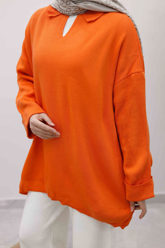 Polo Yaka Triko Tunik TSD260116 Turuncu - 4