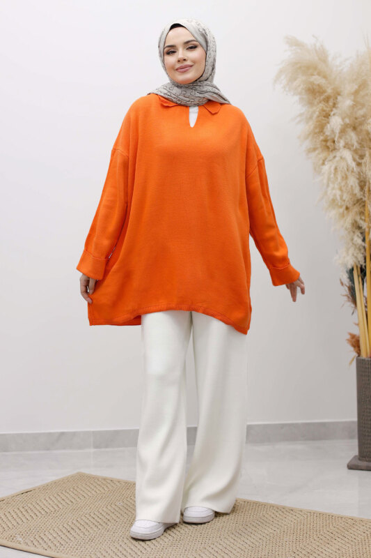 Polo Yaka Triko Tunik TSD260116 Turuncu - 5