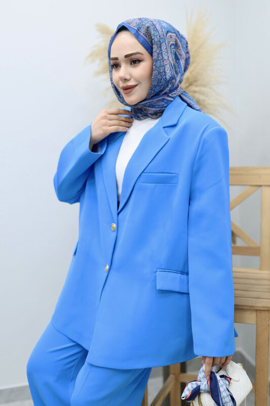 Premium Blazer Takım TSD250116 Mavi - TESETTÜR DÜNYASI (1)