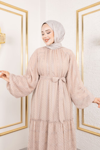 Puffy Desenli Elbise TSD250188 Vizon - 2