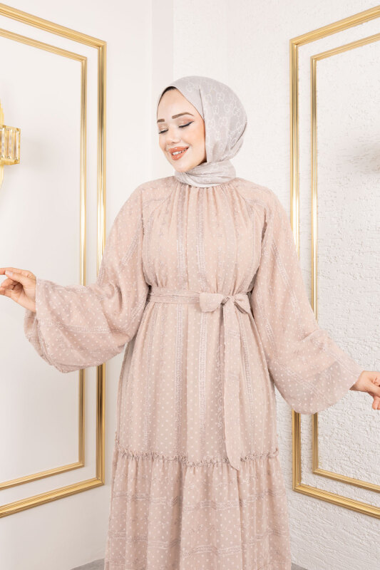Puffy Desenli Elbise TSD250188 Vizon - 2