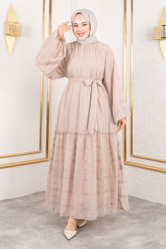 Puffy Desenli Elbise TSD250188 Vizon - 1