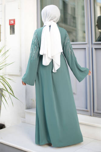 Pullu Tesettür Abaya TSD240722 Mint Yeşili - 5