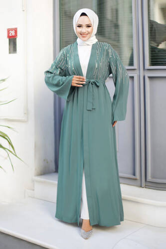 Pullu Tesettür Abaya TSD240722 Mint Yeşili - 1