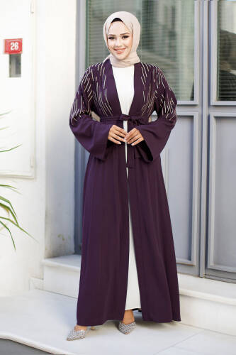 Pullu Tesettür Abaya TSD240722 Mürdüm 