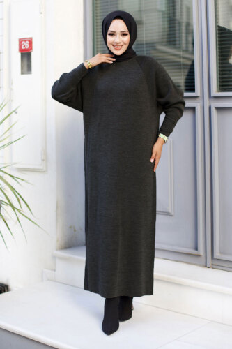 Reglan Kol Triko Elbise TSD240725 Antrasit - 3