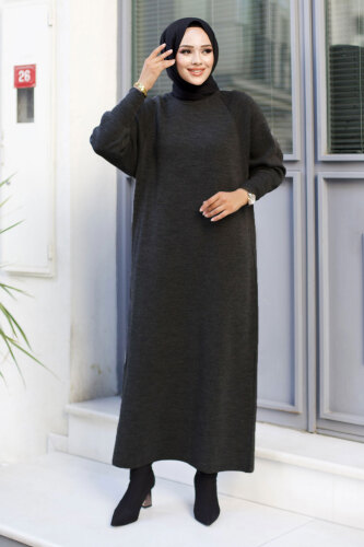 Reglan Kol Triko Elbise TSD240725 Antrasit - 4