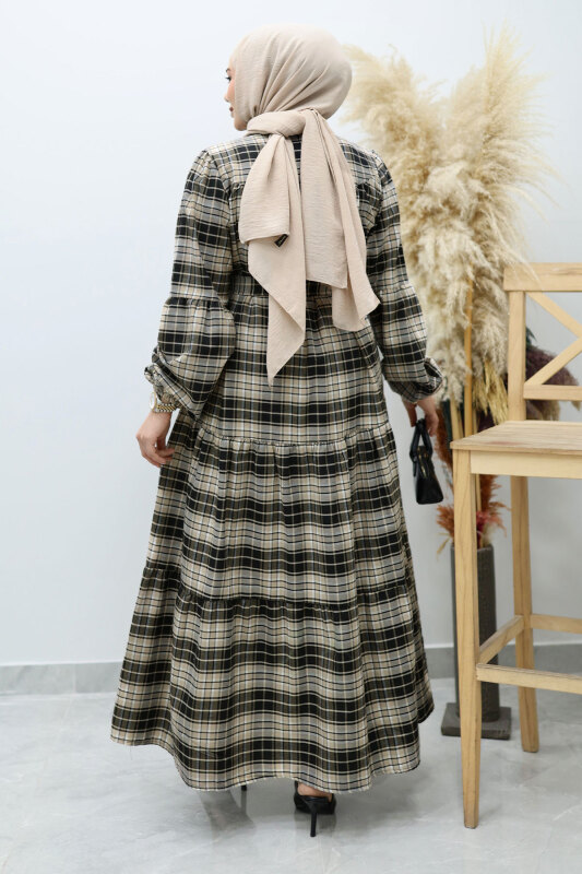 Robalı Ekose Elbise TSD260134 Camel - 6