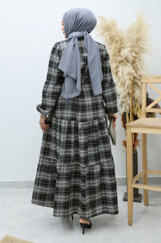 Robalı Ekose Elbise TSD260134 Füme - 6