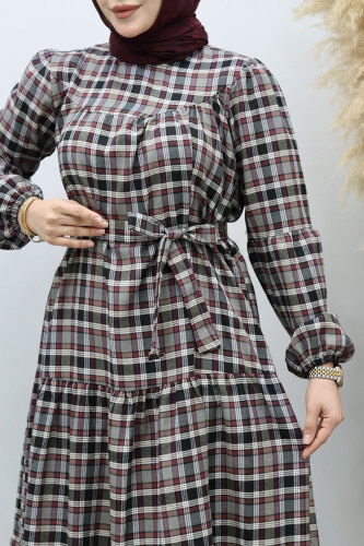 Robalı Ekose Elbise TSD260134 Gri - 4