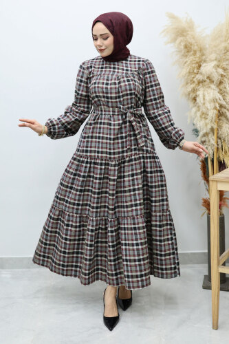 Robalı Ekose Elbise TSD260134 Gri - 5