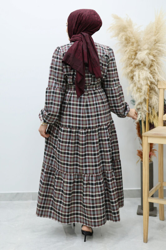 Robalı Ekose Elbise TSD260134 Gri - 6