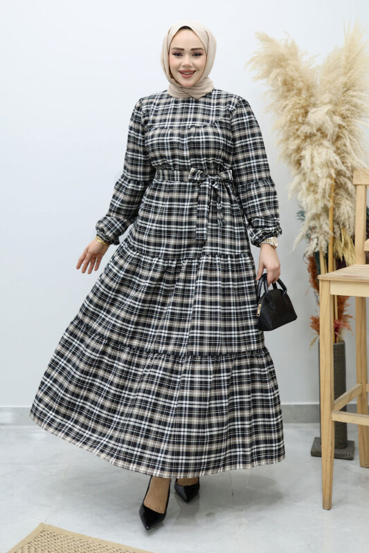 Robalı Ekose Elbise TSD260134 Sütlü kahve - 5